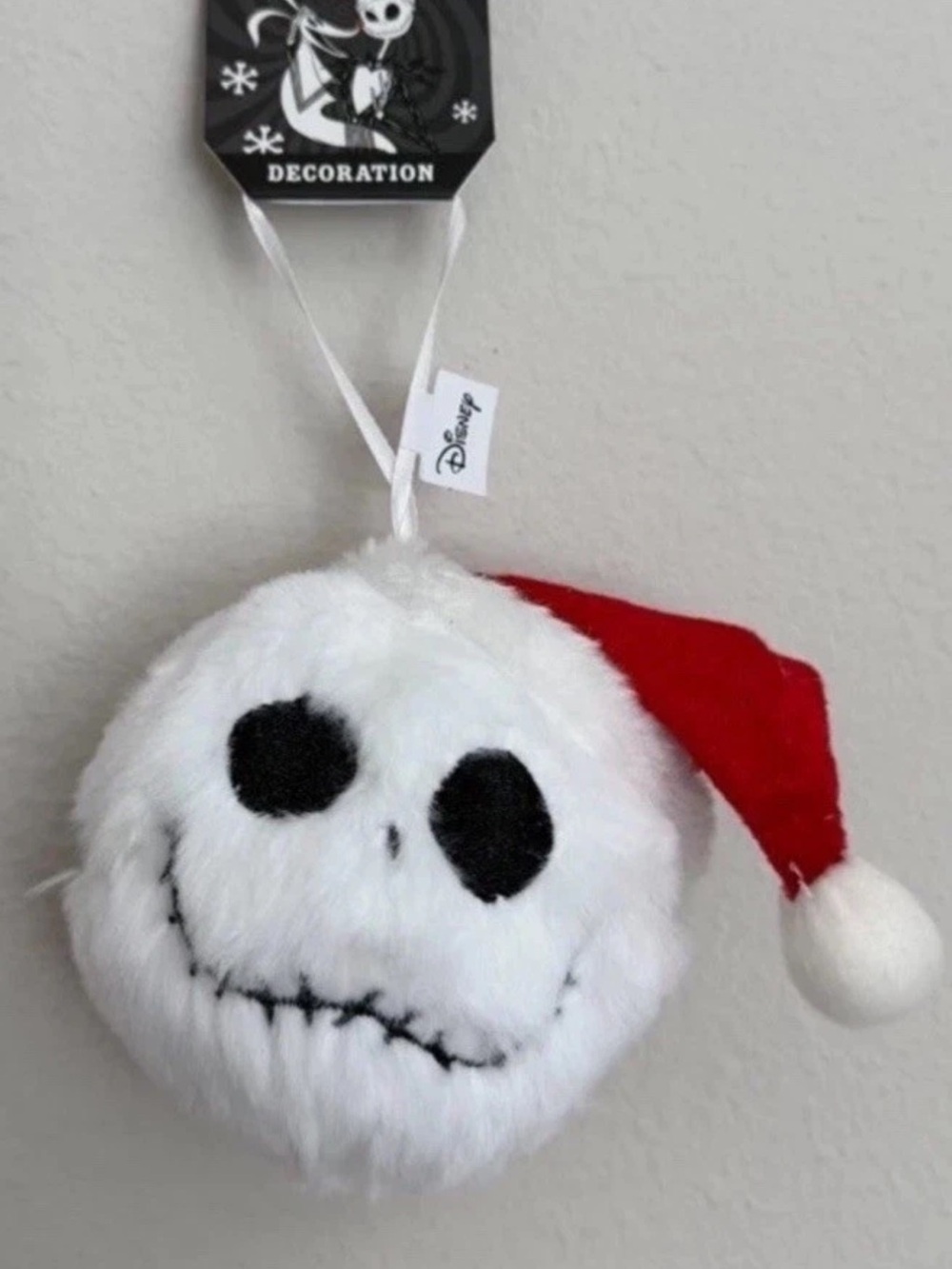 Disney Plush Jack Skellington Holiday Ornament in White and Red